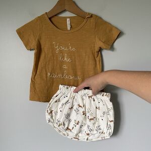 Rylee & Cru Gauzy Baby Girl 2-Piece T-Shirt Bloomers Brown Cream Size 12-18mo